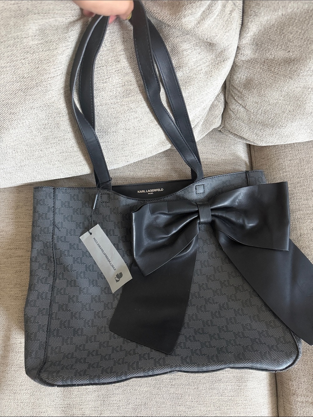 Karl Lagerfeld Black Logo Jacquard Tote with Bow Detail